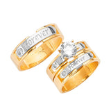 White CZ Three-Piece High-Polish Wedding Ring in 14K Two-Tone Gold