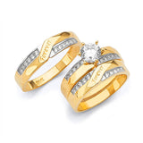 White CZ Three-Piece Pave Wedding Ring in 14K Two-Tone Gold