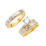 White CZ Three-Piece High-Polish Wedding Ring in 14K Two-Tone Gold