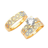 White CZ Three-Piece Pave Wedding Ring in 14K Two-Tone Gold