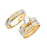 White CZ Three-Piece High-Polish Wedding Ring in 14K Two-Tone Gold