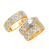 White CZ Three-Piece Diamond-Cut Wedding Ring in 14K Two-Tone Gold