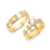 White CZ Three-Piece Pave Wedding Ring in 14K Two-Tone Gold