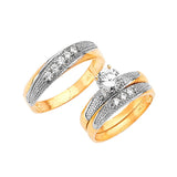 White CZ Three-Piece Pave Wedding Ring in 14K Two-Tone Gold